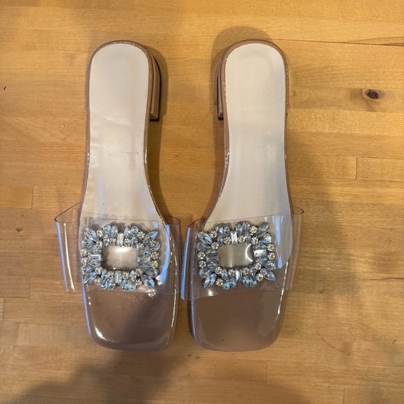 ๐ 6/$60 Rhinestone Transparent Clear Vamp Open Toe Sandal 38/7 Wedding Bridal - Picture 9 of 9